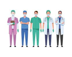 Doctors staff wearing medical masks characters vector