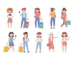 conjunto de turistas que viajan vector