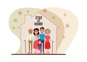 Family members stay at home, covid19 pandemic particles vector