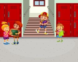 Happy children in school hallway vector