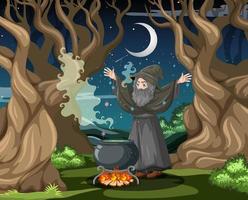 Wizard with black magic pot vector