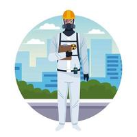 Worker using white protection virus suit character vector