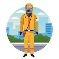 Worker using yellow protection virus suit character vector