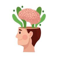 Profile person with brain, mental health care icon vector
