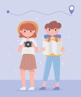 Young cartoon couple travelling together vector