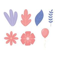 Festive set with leaves and flowers vector