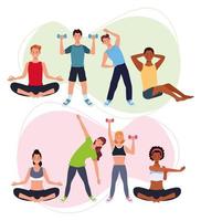 People practicing exercise, athletes characters vector