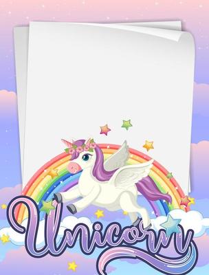 Blank paper banner with cute unicorn