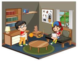 Kids in living room scene vector