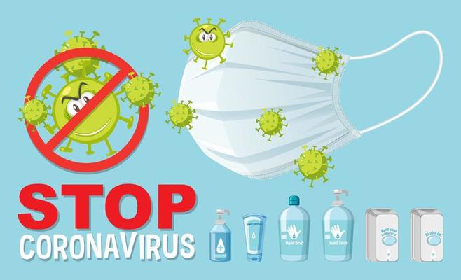 Stop coronavirus text sign with coronavirus theme