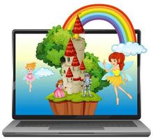 Fairy tales on laptop desktop background vector