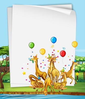 Paper template with cute animals in party theme