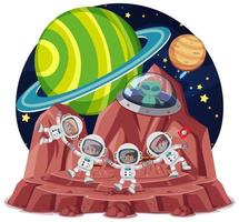 Space theme with astronauts and alien in ufo vector