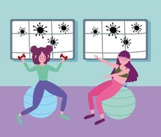 Young women working out at home vector