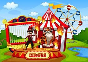 Amusement park with circus in cartoon style vector