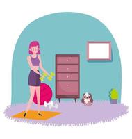 Young woman working out at home vector