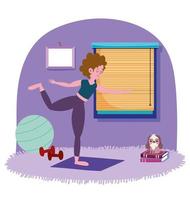 Young woman exercising at home vector