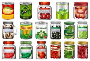 Set of different canned food and food in jars vector