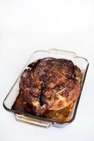 Baked chicken in glass dish photo