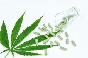 Cannabis leaf and pills photo