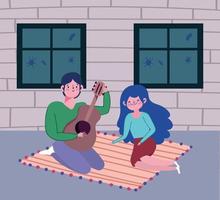 Young people playing music at home vector