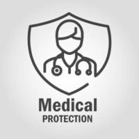 Banner de protección médica con pictograma. vector