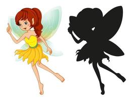 Set of fairy characters and its silhouette vector