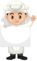 Arab boy holding blank banner vector