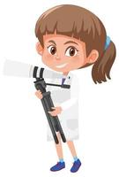 Girl in scientist lab coat with telescope vector