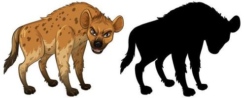 Hyena character and its silhouette on white background vector