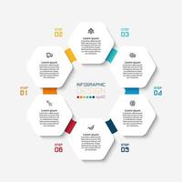 Hexagonal shape infographic with colorful circle connection vector