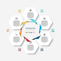 Hexagonal shape infographic with connecting colorful ribbon vector