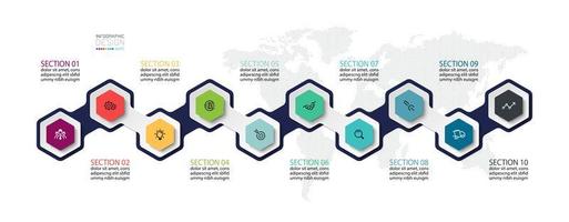 Conjunto de iconos de infografía de forma colorida hexagonal vector