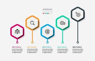 conjunto de iconos de infografía de pines hexagonales vector