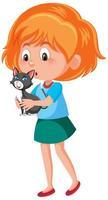 Girl holding cute animal cartoon character vector