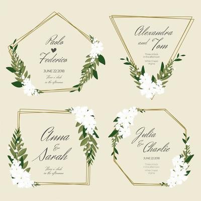 Floral banner for wedding with golden frames