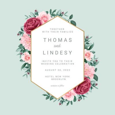 Floral Geometric Frame Wedding Invitation