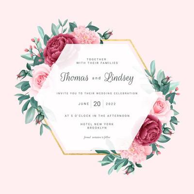 Pink Floral Geometric Wedding Frame