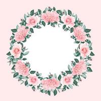 Round Pink Rose Floral Wreath Frame vector