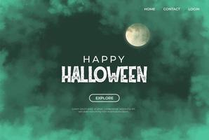 banner de nubes verdes y luna para halloween vector