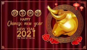 diseño del año nuevo chino 2021 con carácter de buey dorado vector