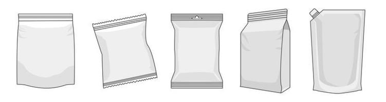 Plastic Pouch Cap Outline Packaging Set vector