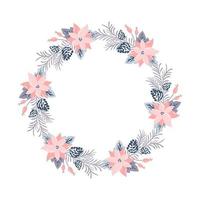Christmas vector wreath with pink flowers