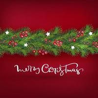 Realistic Christmas tree and berries wreath border vector