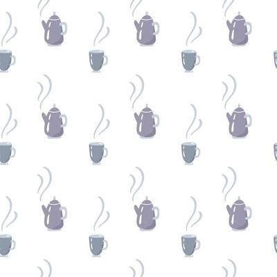 Teapot, kettle with steam seamless pattern