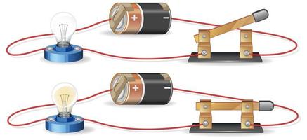 Electric circuit with battery and lightbulb vector