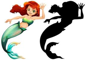 Mermaid character and silhouette vector