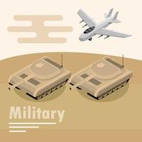 Military aircraft and tanks composition vector