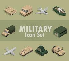 Isometric military icon set vector