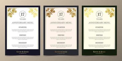 17th anniversary menu design template vector